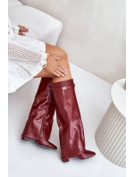 Dámské Kozačky Eko Kůže S Otočeným Svrškem Na Podpatku Bordové Avamora