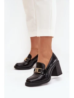 Dámské polobotky na podpatku se zlatým detailem černé model 21710793 - Boto