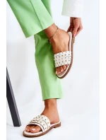 Dámské kožené pantofle s zdobením bílým Brien Dámské kožené pantofle s zdobením bílým Brien