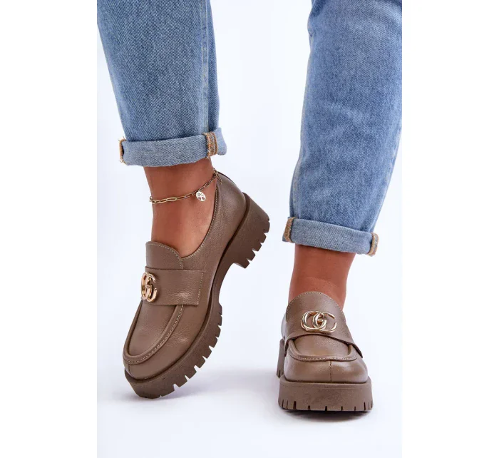 Dámské kožené polobotky s ozdobou tmavě béžové Rosefalls Dámské kožené polobotky s ozdobou tmavě béžové Rosefalls