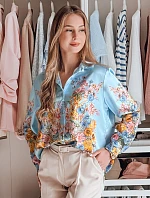 Dámská květovaná košile oversize BLOSSIVA modrá FashionStreet DY0466
