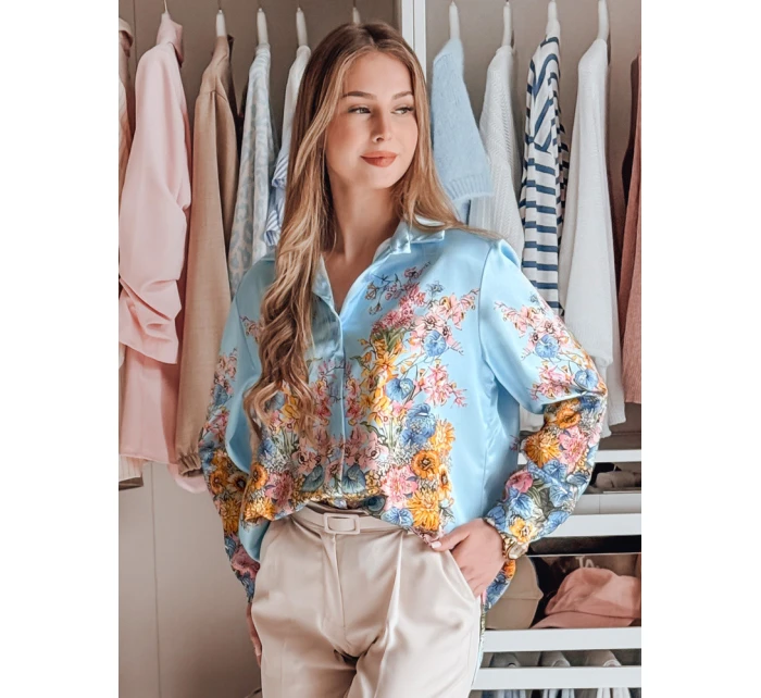 Dámská květovaná košile oversize BLOSSIVA modrá FashionStreet DY0466
