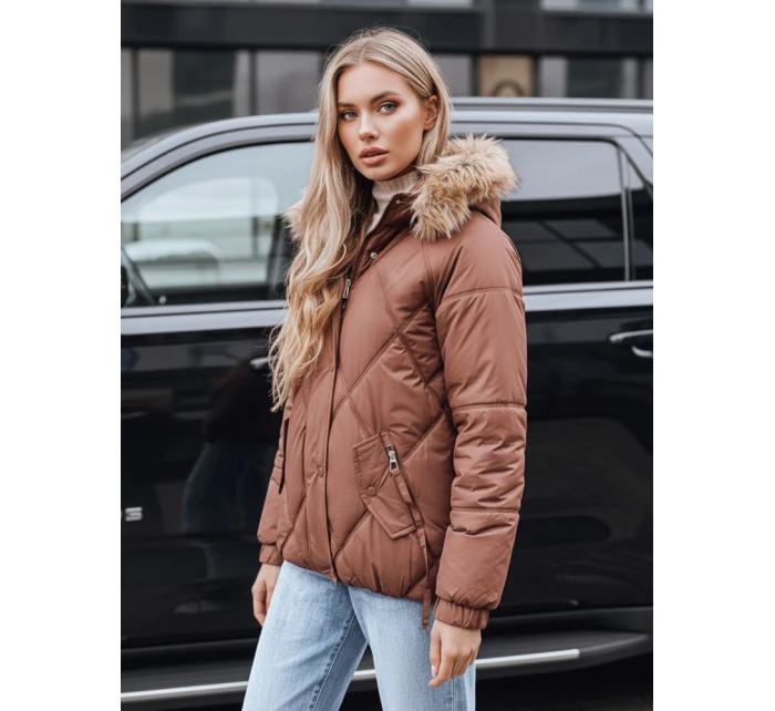 Dámská prošívaná zimní bunda s kapucí FashionStreet hnědá TY5231