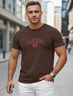 Pánské bavlněné tričko s potiskem „California“, hnědé, FashionStreet NX5140R