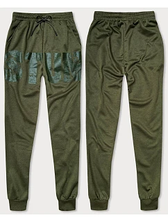 Pánské tepláky s khaki potiskem (8K191)