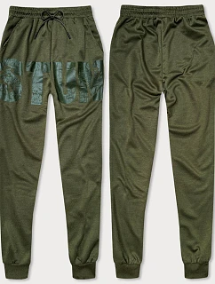 Pánské teplákové kalhoty v khaki barvě s potiskem model 18406792 - J.STYLE