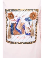 Šaty s 3D grafikou a zdobenými volánky pudrově růžové Šaty s 3D grafikou a zdobenými volánky pudrově růžové