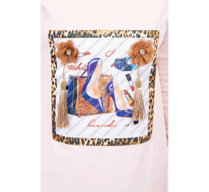 Šaty s 3D grafikou a zdobenými volánky pudrově růžové Šaty s 3D grafikou a zdobenými volánky pudrově růžové