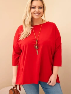 Dámská bavlněná blůza Plus Size asymetrická s náhrdelníkem červená