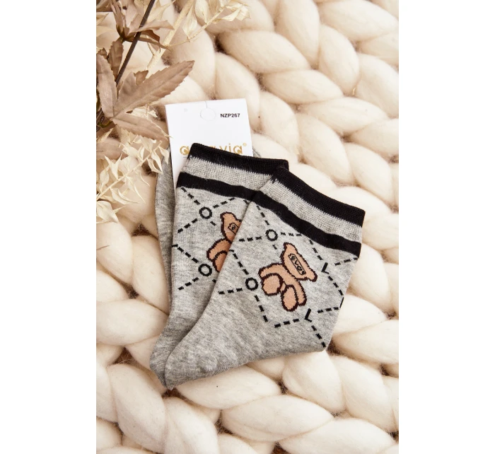 Dámské Ponožky S Vzorem A Medvídkem Šedé