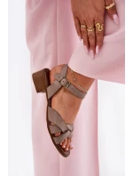 Kožené Sandály Na Jemném Podpatku Béžové Zazoo 40372