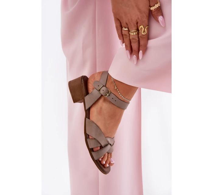 Kožené Sandály Na Jemném Podpatku Béžové Zazoo 40372