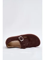 Semišové polobotky barefoot dámské s přezkou model 21703112 čokoládové - Zazoo