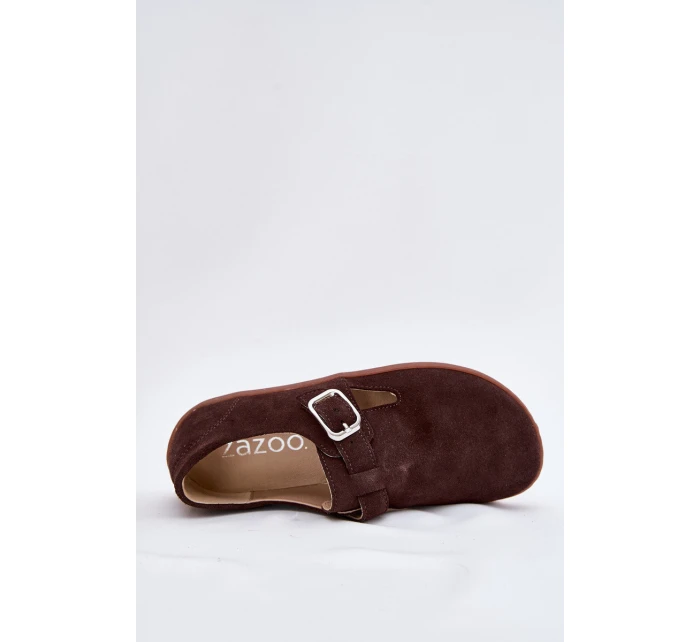 Semišové polobotky barefoot dámské s přezkou model 21703112 čokoládové - Zazoo