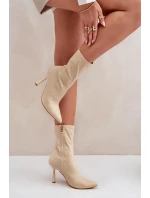 Materiálové Kotníkové Boty Na Jehlovém Podpatku Světle Béžové Amune