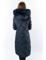 Tmavě modrá dlouhá dámská zimní bunda s kapucí model 21242133 - Libland
