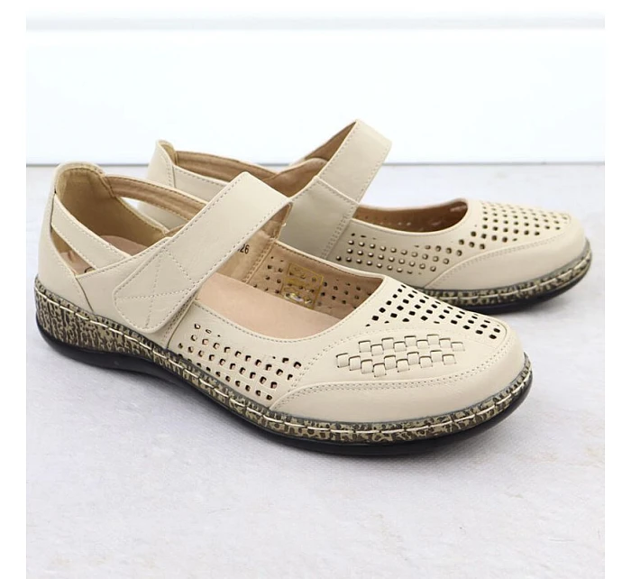 Dámská prolamovaná obuv na suchý zip béžová Unisoft 7026