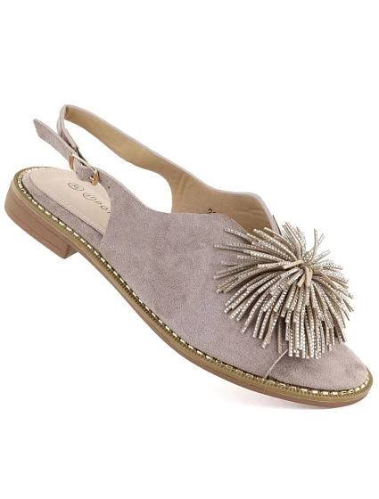 Dámské ploché sandály s flitry khaki Potocki model 22072419 Dámské ploché sandály s flitry khaki Potocki model 22072419