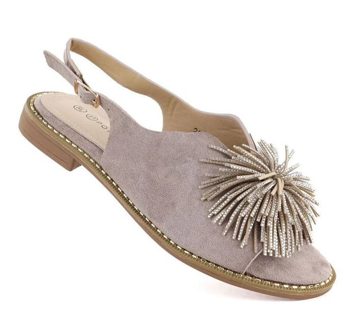 Dámské ploché sandály s flitry khaki Potocki model 22072419 Dámské ploché sandály s flitry khaki Potocki model 22072419