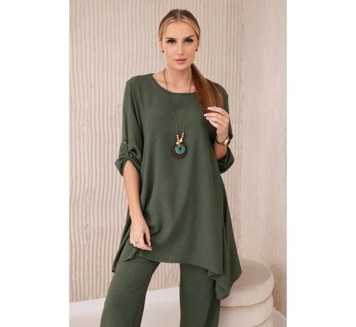 Sada halenky + kalhot s přívěskem khaki