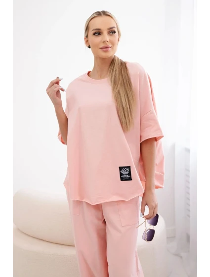 Bavlněný komplet halenka + kalhoty broskev Bavlněný komplet halenka + kalhoty broskev