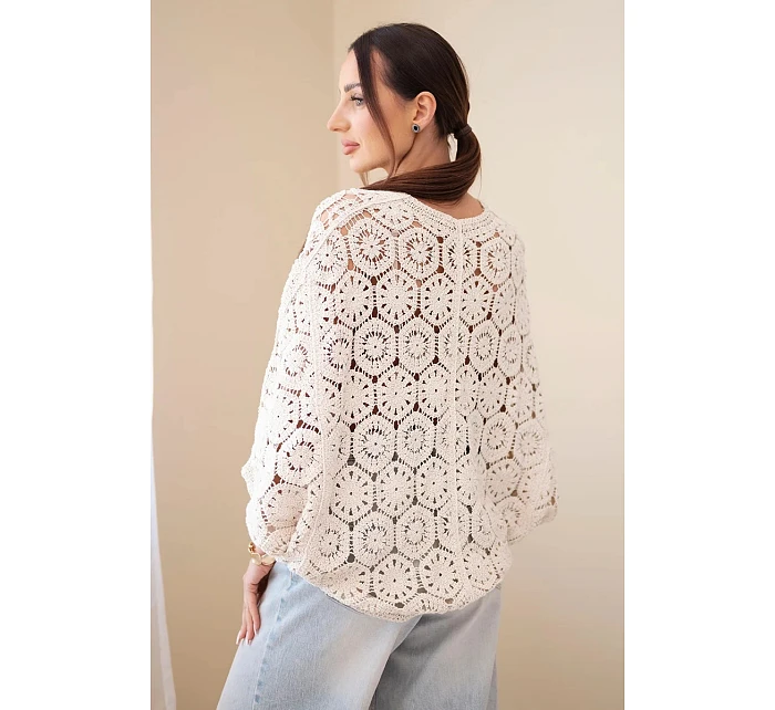 Dámský letní krajkový svetr s knoflíky a dlouhým rukávem černý Dámský letní krajkový svetr s knoflíky a dlouhým rukávem černý