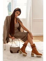 Dámské zateplené kozačky na vysokém podpatku Velbloud model 21596739 - Boto