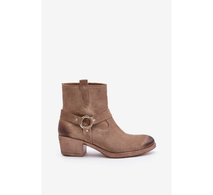 Semišové Zateplené Kotníkové Boty Na Podpatku Béžové model 21673755 - Zazoo
