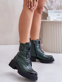 model 21673804 Kožené Boty Pracovní Zateplené Tmavě Zelené - Zazoo