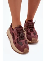 Kožené Sneakersy Na Platformě Dámské Big Star SS274625 HI-POLY SYSTEM Bordové Kožené Sneakersy Na Platformě Dámské Big Star SS274625 HI-POLY SYSTEM Bordové