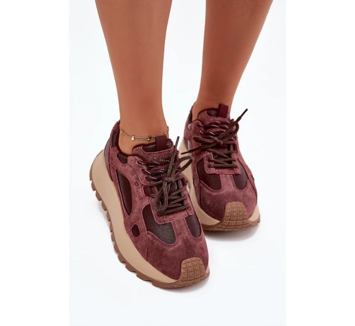 Kožené Sneakersy Na Platformě Dámské Big Star SS274625 HI-POLY SYSTEM Bordové Kožené Sneakersy Na Platformě Dámské Big Star SS274625 HI-POLY SYSTEM Bordové