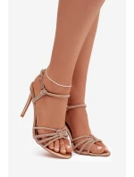 Dámské sandály na jehlovém podpatku s pásky a čirými kamínky šampaňské Tanelle Dámské sandály na jehlovém podpatku s pásky a čirými kamínky šampaňské Tanelle