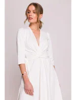 S404 Úpletové šaty s vázacím páskem - ecru barva S404 Úpletové šaty s vázacím páskem - ecru barva