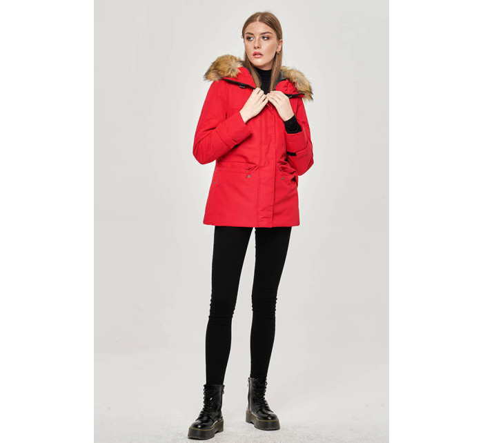 Červená dámská zimní bunda s kapucí (J9-066)