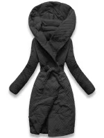 černý dámský kabát s páskem model 21248905 - STELLA FASHION černý dámský kabát s páskem model 21248905 - STELLA FASHION