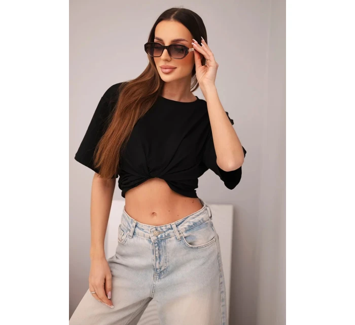 Dámská bavlněná základní halenka s krátkým rukávem černá Dámská bavlněná základní halenka s krátkým rukávem černá