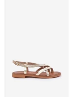 Kožené Ploché Sandály S Pásky Zlaté model 21683991 - Zazoo Kožené Ploché Sandály S Pásky Zlaté model 21683991 - Zazoo