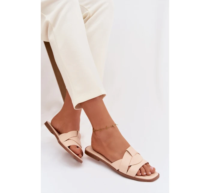 Dámské ploché nazouváky s pásky béžové model 21943262 - Boto Dámské ploché nazouváky s pásky béžové model 21943262 - Boto