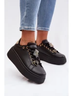 Dámské tenisky na platformě s přezkami Medvěd Srdce Černé Selorissa Dámské tenisky na platformě s přezkami Medvěd Srdce Černé Selorissa