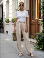 Dámské kalhoty s širokými nohavicemi, béžové, FashionStreet UY3074