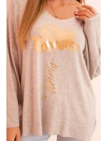 Dámská blůza z viskózy s dlouhým rukávem a zlatým květinovým potiskem béžový melír Dámská blůza z viskózy s dlouhým rukávem a zlatým květinovým potiskem béžový melír