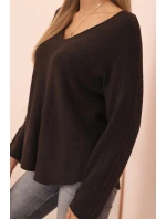 Dámský svetr s viskózou a výstřihem do V hnědý Dámský svetr s viskózou a výstřihem do V hnědý
