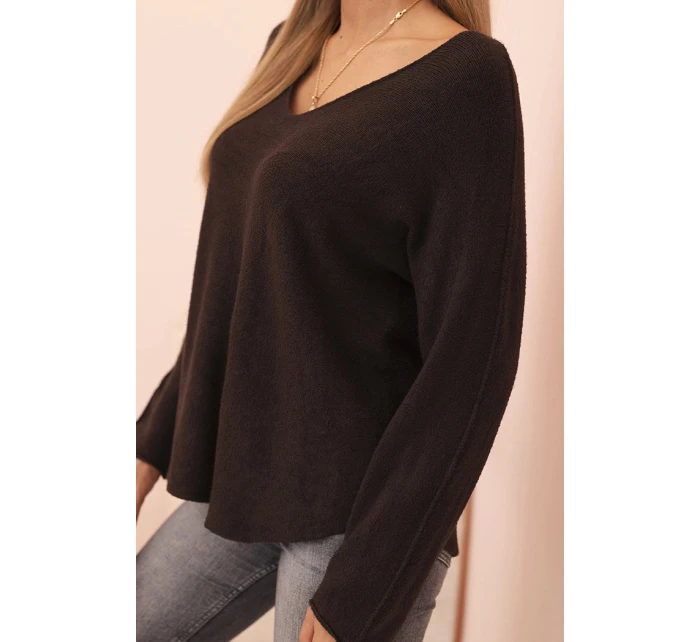 Dámský svetr s viskózou a výstřihem do V hnědý Dámský svetr s viskózou a výstřihem do V hnědý