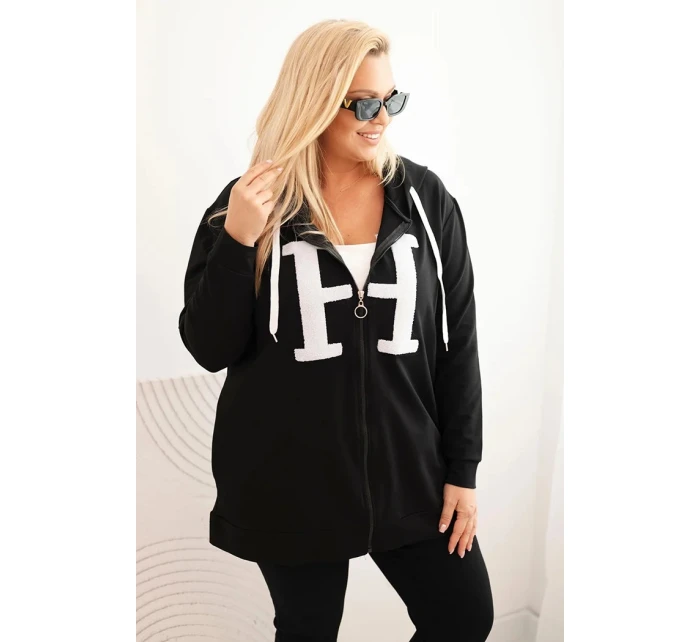 Dámská mikina Plus Size bavlněná s kapucí a velkým model 21399802 H černá - K-Fashion