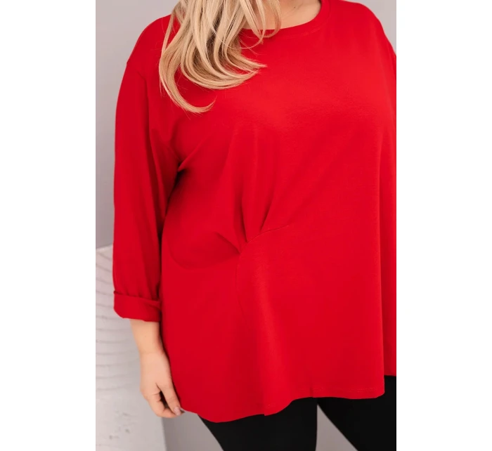 Dámská plus size blůza s bavlnou, dlouhým rukávem a řasením červená