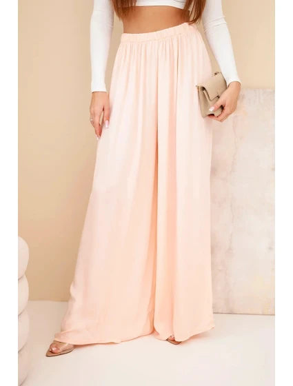 Dámské viskózové široké kalhoty s gumou v pase meruňkové