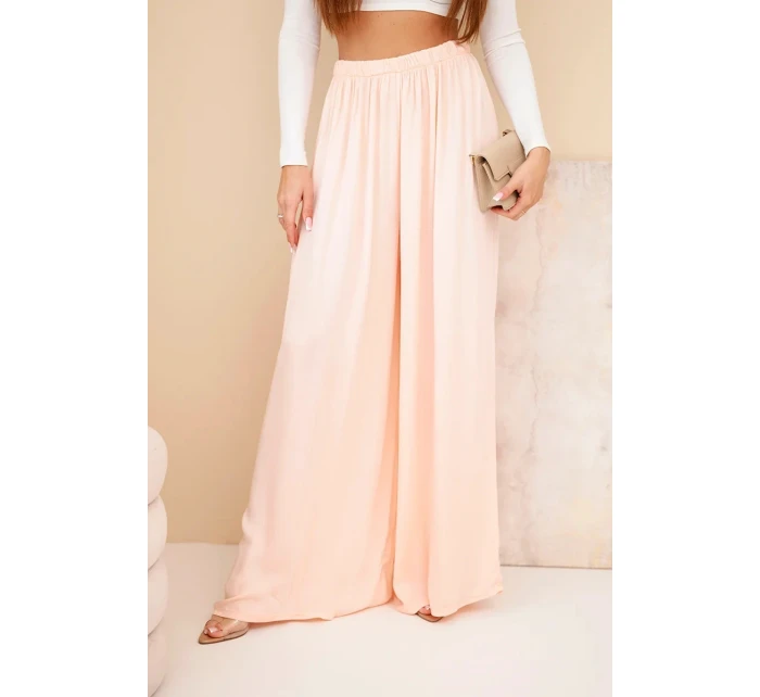 Dámské viskózové široké kalhoty s gumou v pase meruňkové Dámské viskózové široké kalhoty s gumou v pase meruňkové
