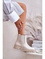 Dámské boty na plochém podpatku kožené světle béžové Lewski 3611