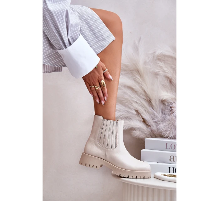 Dámské boty na plochém podpatku kožené světle béžové Lewski 3611