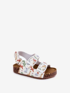 Dětské sandály na korkové podrážce s přezkami dinosauři multikolor Thessa